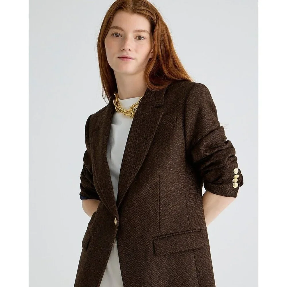 NWT J.Crew Willa Blazer in Brown Chocolate Umber Herringbone Wool Jacket 4P